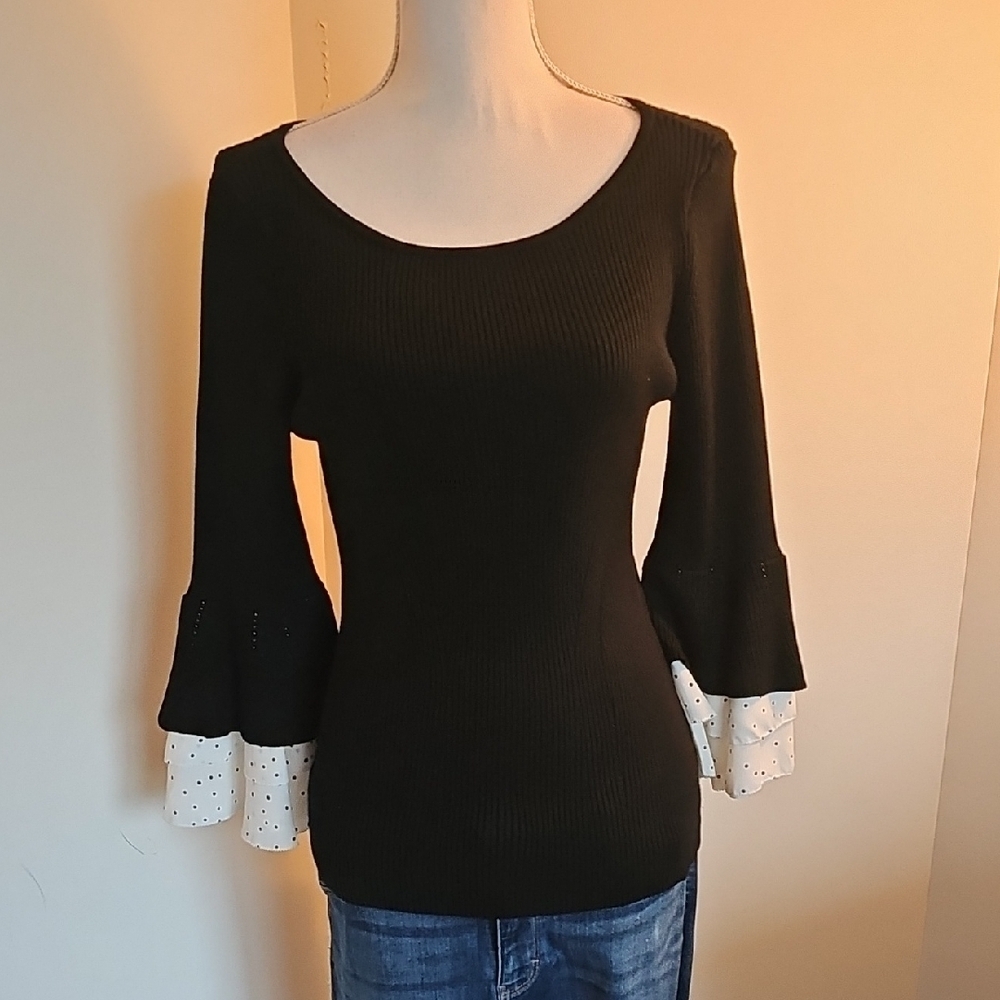 White House Black Market Black Sweater With Ruffle Sleeve